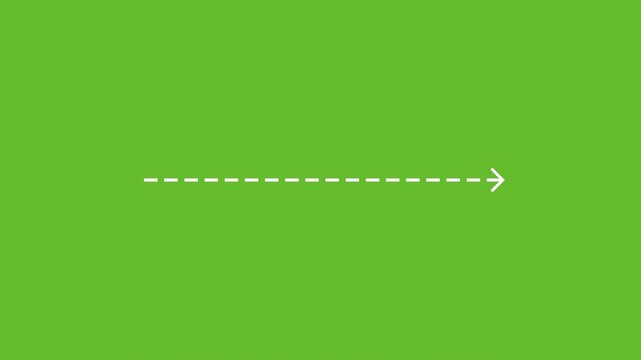 Right arrow direction icon with dotted line animation, 4k Long dotted line arrow animation to indicate an object. dot arrow icon right direction in 4k.
