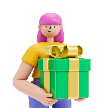 A woman holds a gift