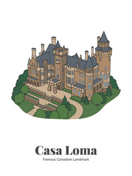 Casa Loma Toronto Canada Flat Vector Poster Illustration of Famous Landmark