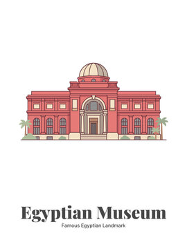 Egyptian Museum Landmark Flat Vector Poster Illustration of Famous Cairo Architecture