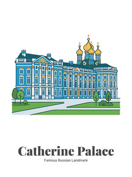 Catherine Palace in Tsarskoye Selo, Russia - Flat Vector Poster Illustration of Famous Landmark