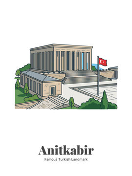 Anitkabir Mausoleum in Ankara Turkey Flat Vector Poster Illustration of Famous Landmark