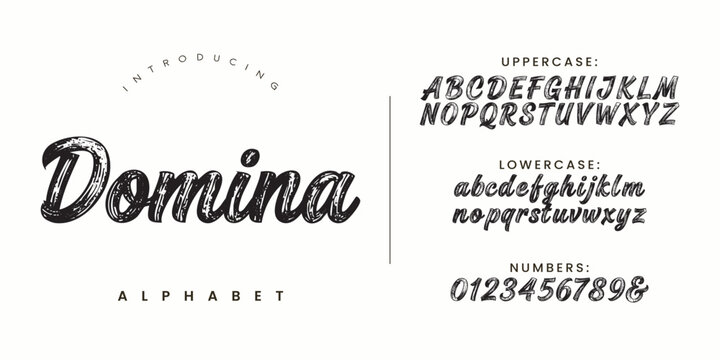 Domina elegant handwritten font with upper and lower case letter characters