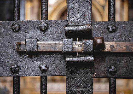 Old iron gate bolt locking mechanism in Bologna