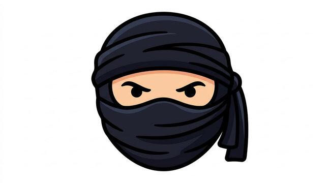 Ninja head illustration with black mask on white background
