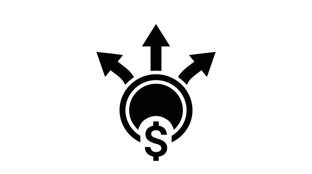 Vector illustration of financial diversification icon with dollar sign and three directional arrows on a transparent background