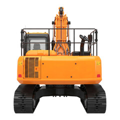 Orange heavy construction excavator rear back view isolated on transparent background © Mufid Kamil