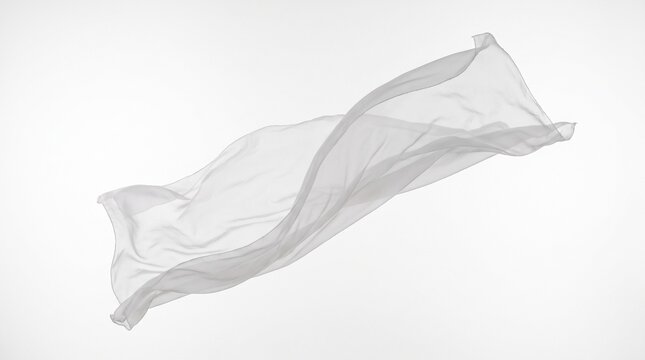 Elegant white fabric gracefully flowing and swirling in the air, creating a sense of delicate movement and lightness against a bright background