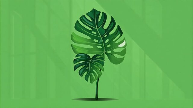 Vector Tropical Monstera Leaf Falling And Gently Swaying On Green Screen Chroma Key 5 Seconds Video