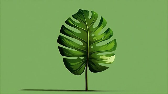Vector Tropical Monstera Leaf Falling And Gently Swaying On Green Screen Chroma Key 5 Seconds Video