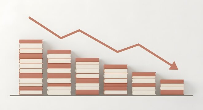 Shrinking stack of books graph showing decline