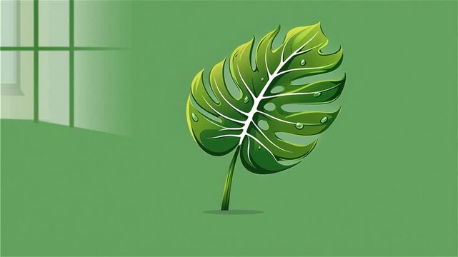 Vector Tropical Monstera Leaf Falling And Gently Swaying On Green Screen Chroma Key 5 Seconds Video