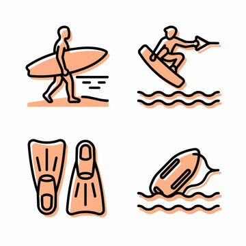 Surfing and water sports illustration set
