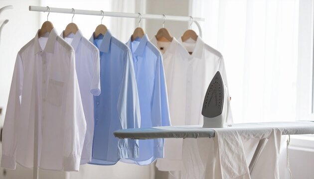 Freshly Ironed Shirts in Organized Laundry Room