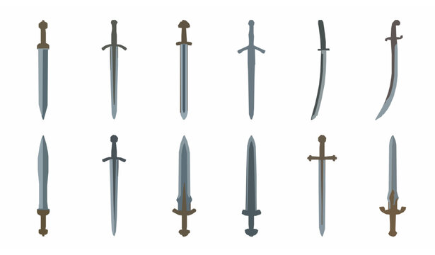 Ancient and Medieval Swords Vector Collection, Flat Style Historical Weapon Set