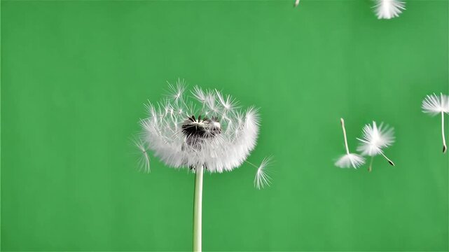 Vector Dandelion Seeds Blowing in Wind on Chroma Key Green Screen, 5 Seconds Video