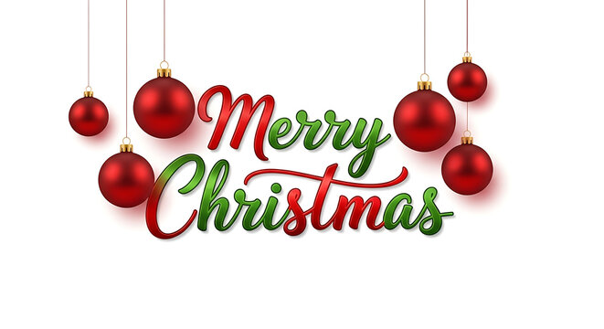 Merry Christmas greeting illustration with red baubles