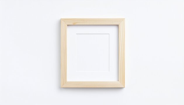 Minimalist square light wood picture frame with white mat isolated on a clean white background mockup