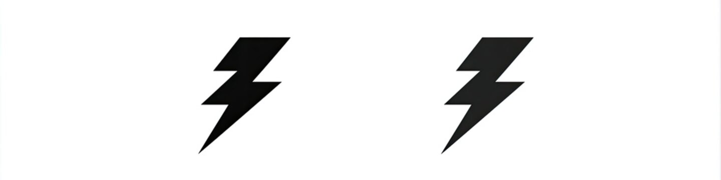 Two black lightning bolts on white background. Symbol of energy, power, electricity