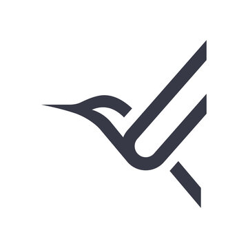Minimalist hummingbird logo icon, flying bird monoline vector design template