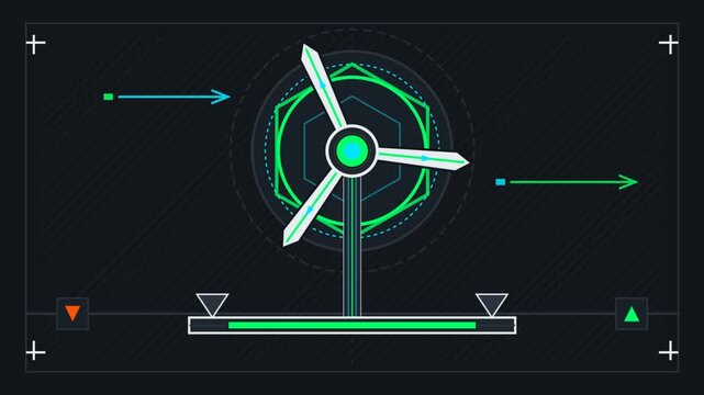 2d vector wind turbine hud interface morphing from inactive orange to active green
