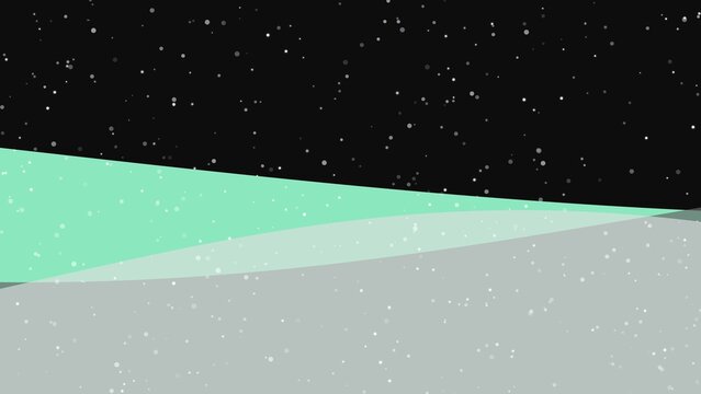 Abstract green aurora borealis lights in night sky with white glowing stars