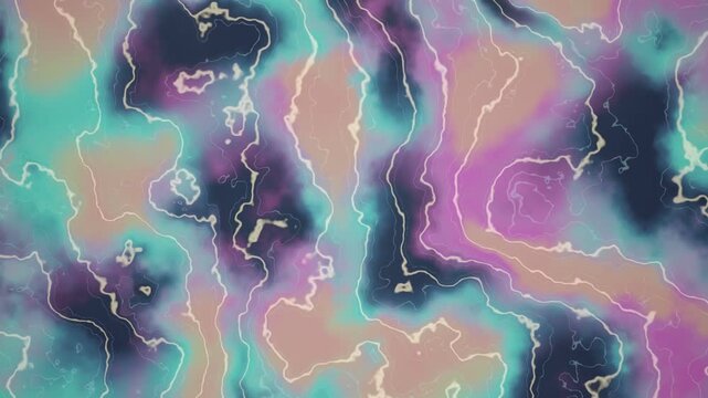 Abstract ink marble fluid motion loop background with contour lines. Vibrant alcohol ink fluid texture background with glowing contours