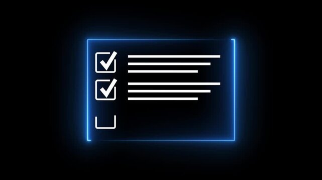 Digital list system concept on solid background. Focusing on productivity, task management, and checkmark for successful project execution. 4k motion video.