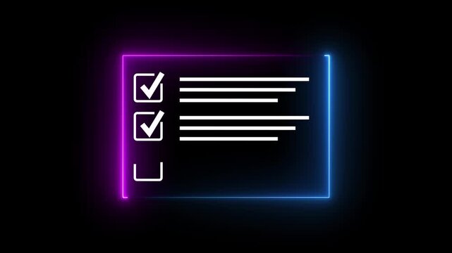 Digital list system concept on solid background. Focusing on productivity, task management, and checkmark for successful project execution. 4k motion video.