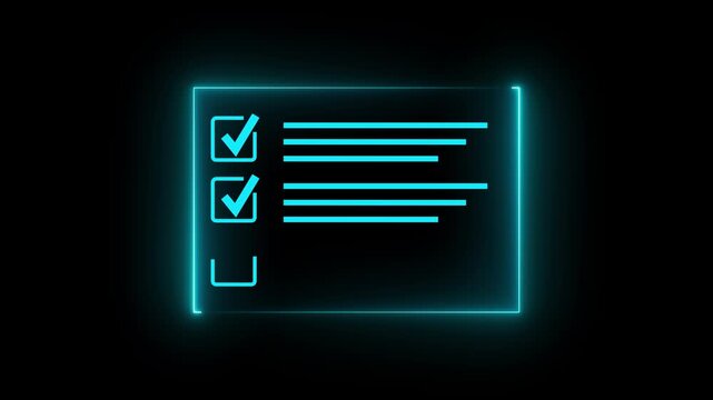 Digital list system concept on solid background. Focusing on productivity, task management, and checkmark for successful project execution. 4k motion video.
