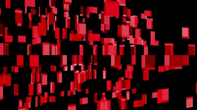 Abstract 3d floating red geometric blocks loop background, cyber digital cubes motion