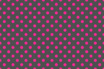 Deep Pink colour polka dots pattern over grey colour useful as a background. © Pisan