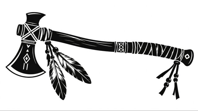 Native American Indian Tomahawk Axe with Feathers and Beads Illustration