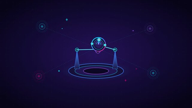 Futuristic tactical HUD scanner element morphing with glowing vector interface nodes