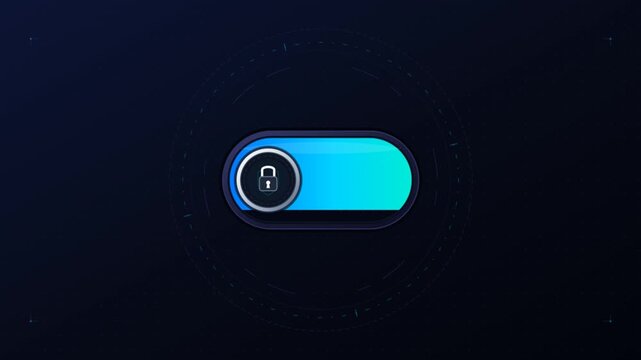Futuristic digital toggle switch UI animation with liquid fill and lock icon