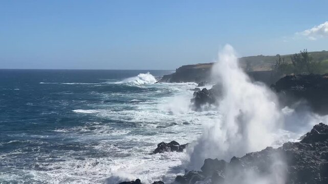 Untamed waves at Le Baracholes beach, Reunion
