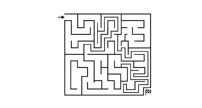 Square Labyrinth Maze Game and Logic Puzzle Finding Exit Path Vector Illustration