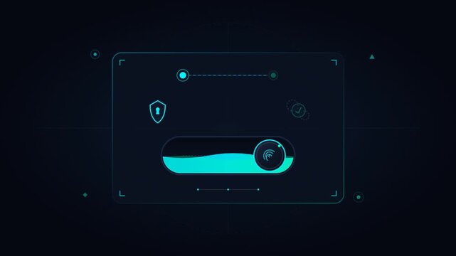 Cyan tactical HUD interface with animated liquid slider and scanning elements