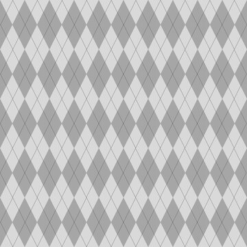 Black, grey and white seamless argyle pattern. Rhombus repeated texture background. Stitched diamond forms for textile design, fabric print, wrapping paper, clothes pattern design. Vector wallpaper
