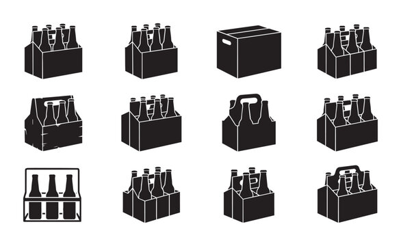 Beer Bottle Carriers, 12 Pack Boxes, Six Pack Holders, Beverage Packaging Icons