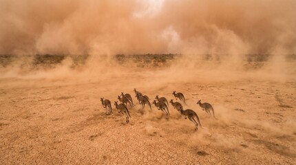 Obraz premium Kangaroos in a dust storm