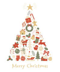 Fototapeta premium クリスマスのアイコンツリー_ベクターイラスト