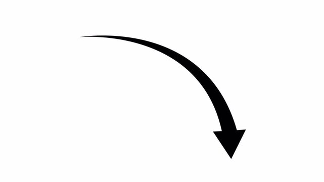 black simple straight animated arrow pointing to the down on transparent background in 4k.