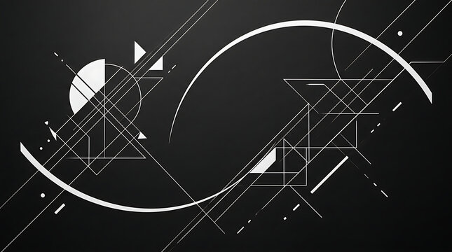 Futuristic abstract digital background with white geometric lines and curves on a dark surface abstract geometric