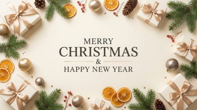 Merry christmas and happy new year gifts and ornaments