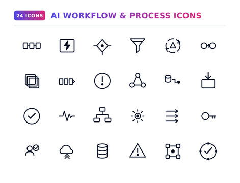 24 AI Workflow and Process Icons Vector Set