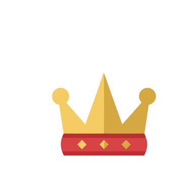 Flat design golden crown with red b