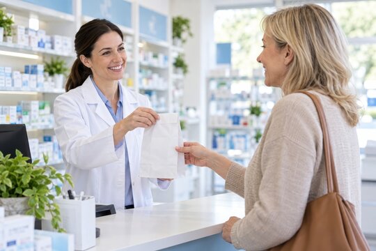 pharmacist helping adult customer
