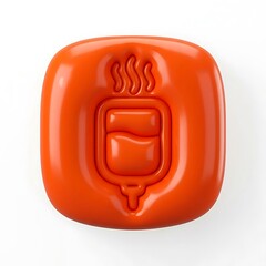 Obraz premium Close up of a single orange lego brick with a stylized flame design on top