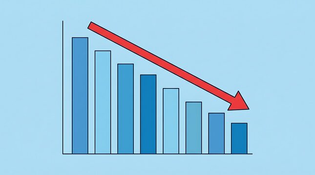 A declining graph with a red arrow